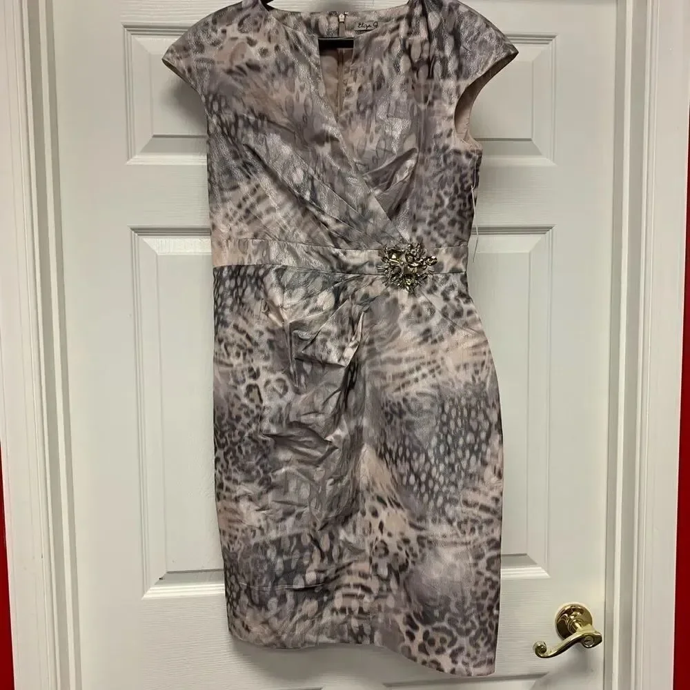 Eliza J Animal Print Taffeta Crystal Embellished Dress sz 12 NWT